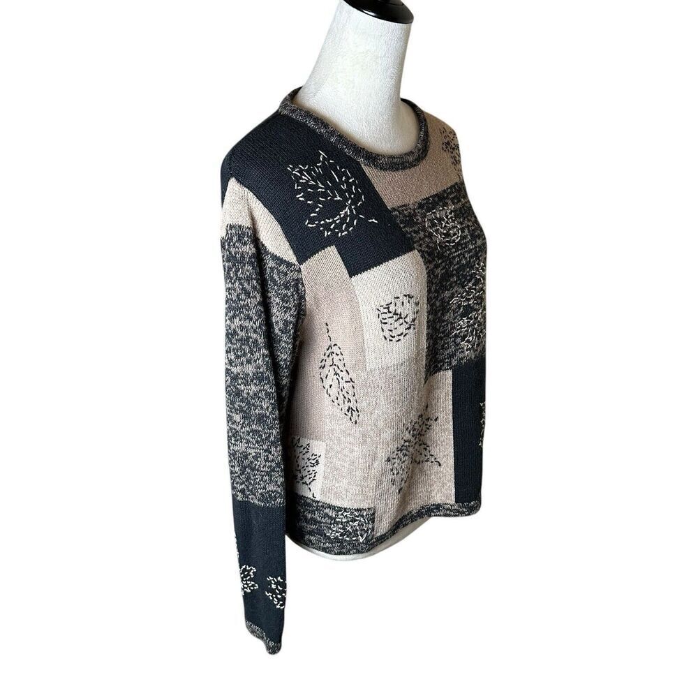 Vintage Christopher & Banks Patchwork Knit Sweater M | Y2K Grandma Embroidered - Picture 2 of 7